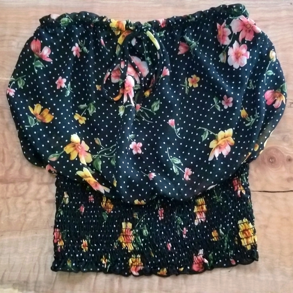 Strapless PolkaDot & Floral Blouse